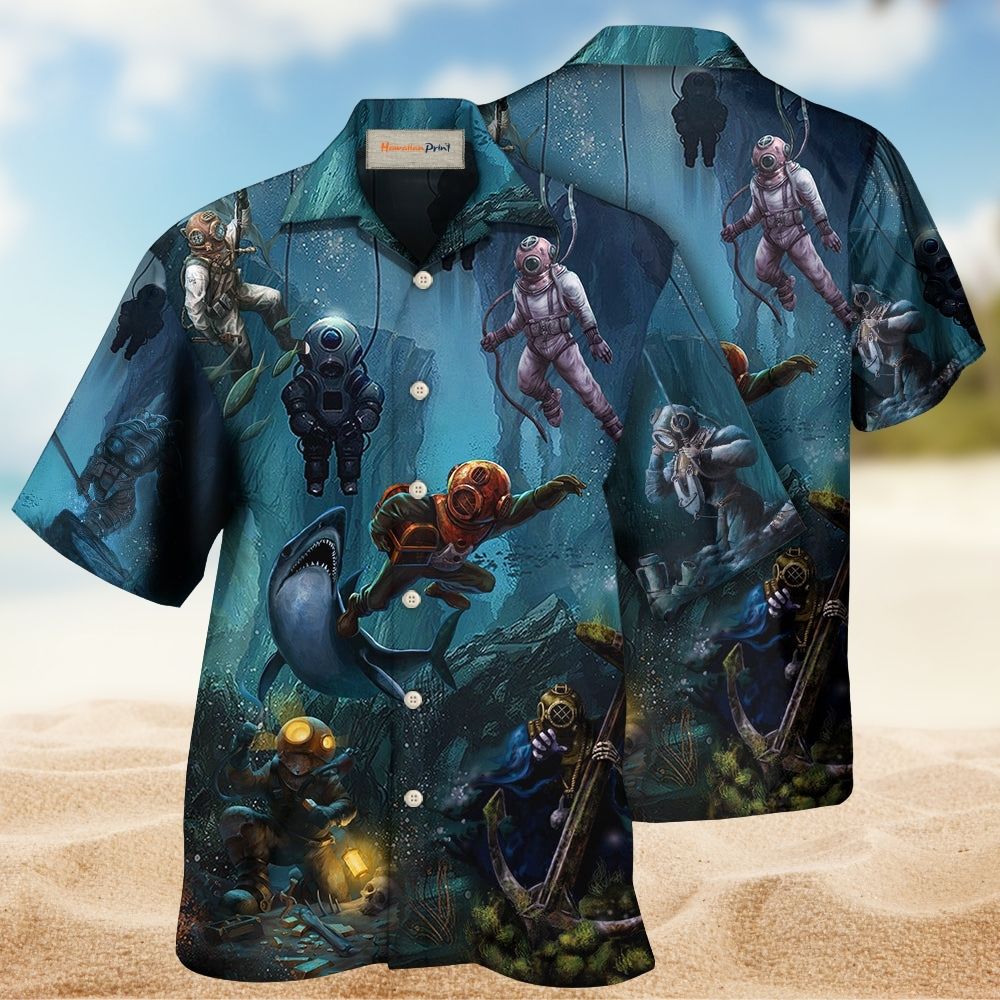 Deep Sea Diving Underwater Hawaiian Shirt Design Detail For Sunny Adventures And Casual Wear