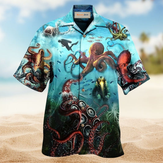 Octopus Giant Deep Sea Diver Hawaiian Shirt For Beach Parties And Weekend Getaways