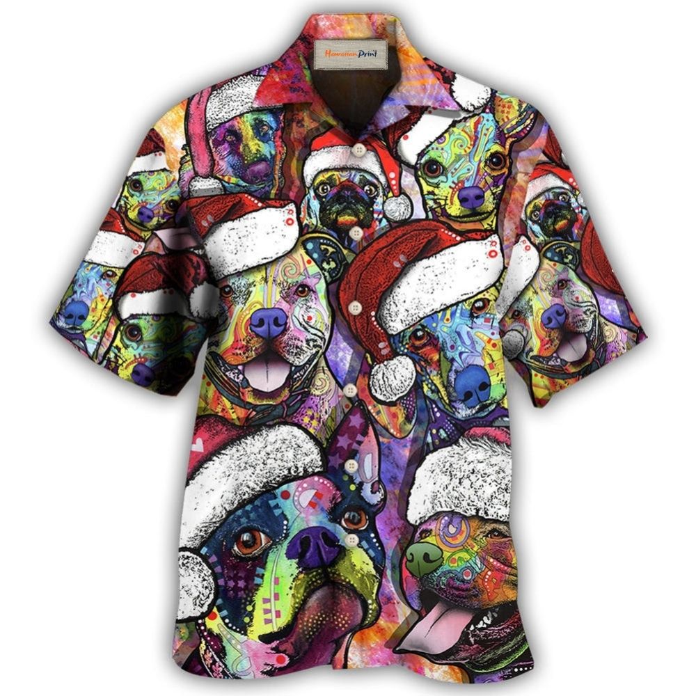 Colorful Dog Christmas Hawaiian Shirt Pattern Detail For Vacation Travel And Daily Wear