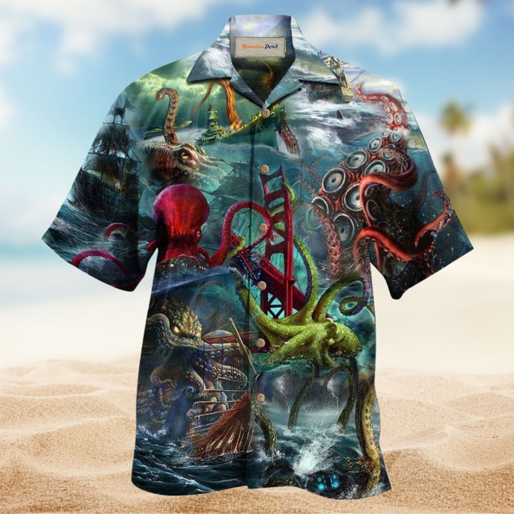 Octopus Seas Day Hawaiian Shirt Pattern View For Lightweight Everyday Style
