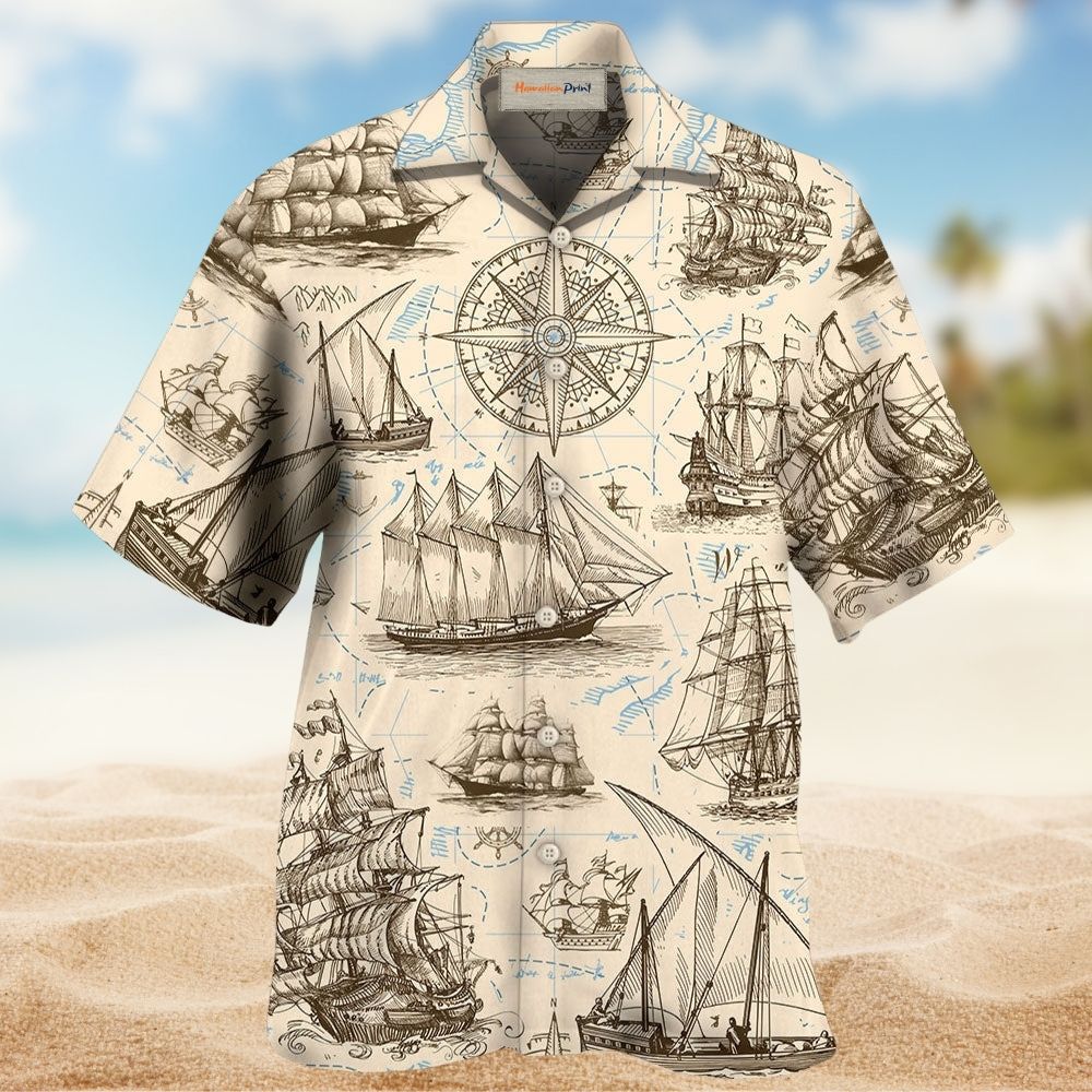 Vintage Sailing Nautical Pirate Map Adventure Hawaiian Shirt For Vacation Days And Relaxed Coastal Outings
