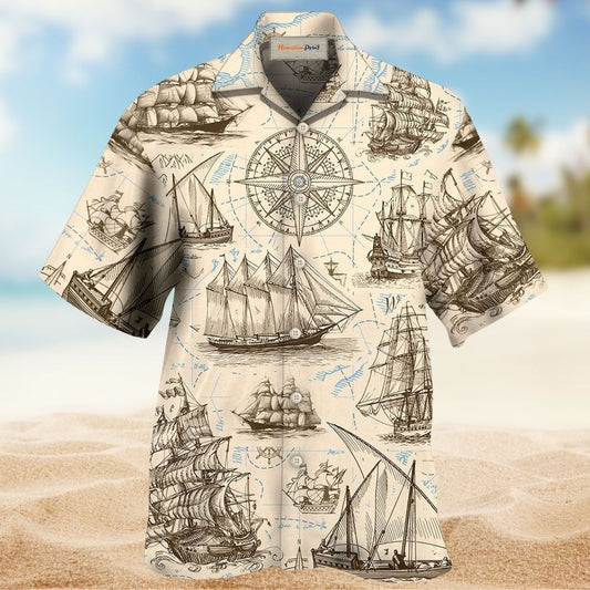 Vintage Sailing Nautical Pirate Map Adventure Hawaiian Shirt For Vacation Days And Relaxed Coastal Outings