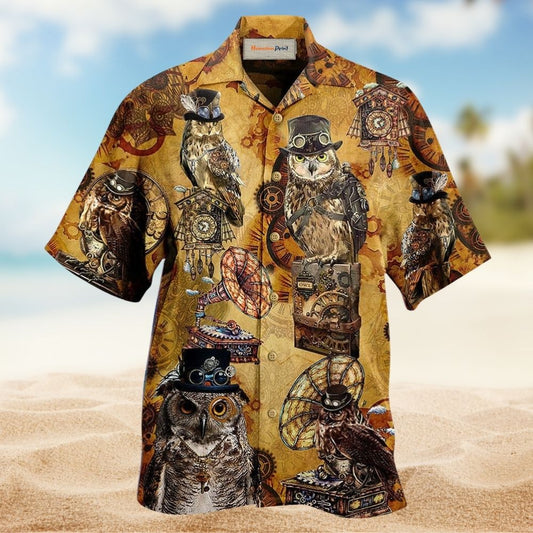 Vintage Owl Wisdom Hawaiian Shirt Pattern Detail For Summer Holidays And Outdoor Fun