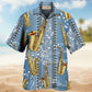 Saxophone Denim Music Notes Hawaiian Shirt For Coastal Adventures And Warm Weather Wear