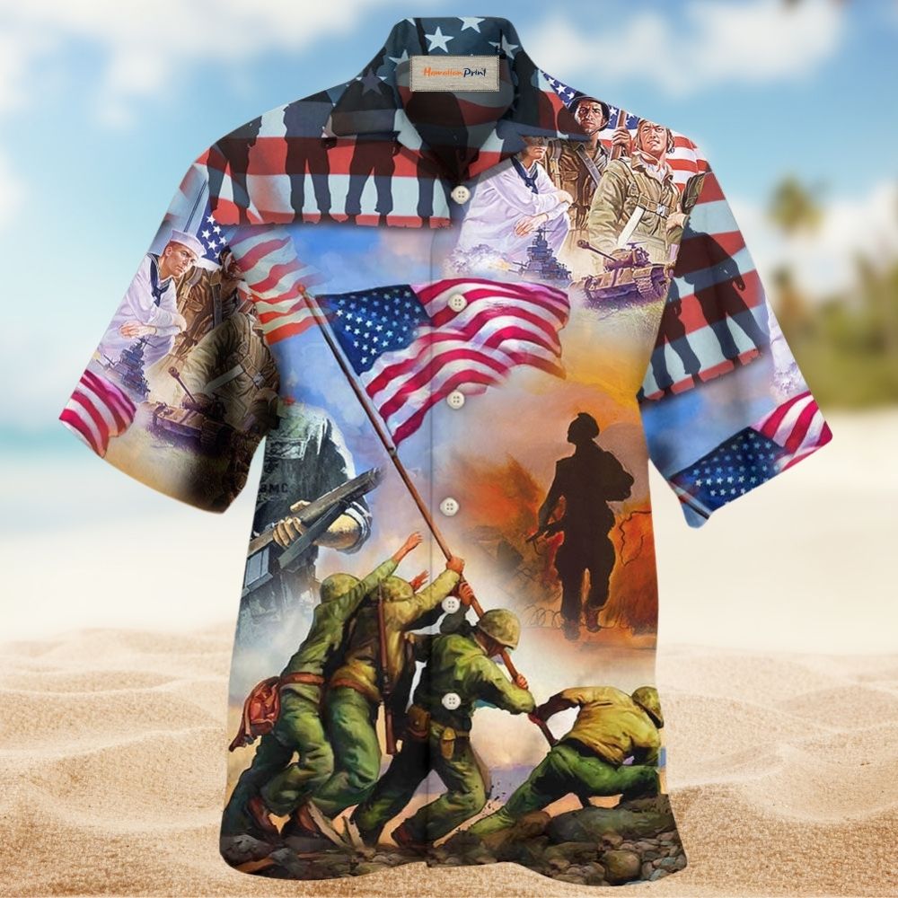Patriotic USA Veteran Proud Hawaiian Shirt Design View For Casual Summer Styling