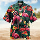 Floral Flamingo Couple Hawaiian Shirt Design Detail For Beach Days And Holiday Travel