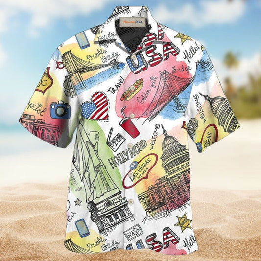 American Heritage Hawaiian Shirt For Patriotic Events, Summer Travel, And Casual Outdoor Wear