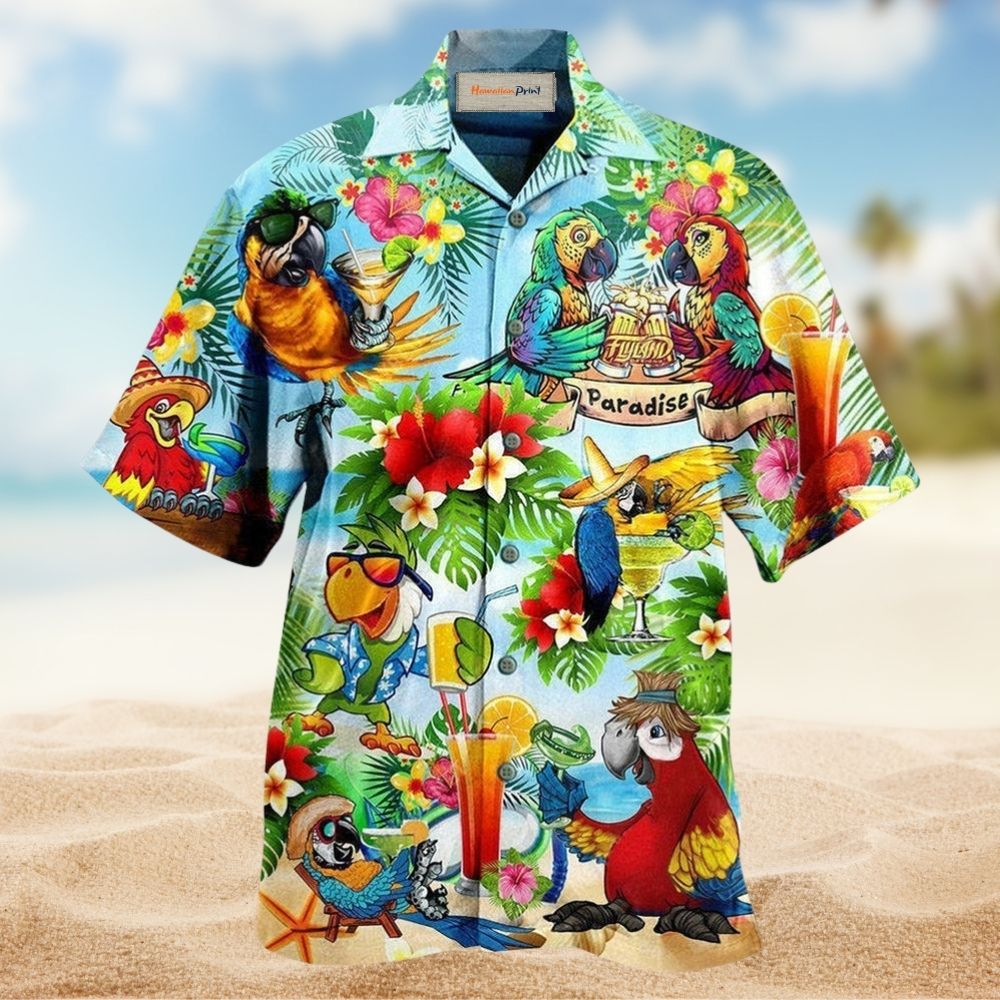 Parrot Happiness Hawaiian Shirt Pattern Detail For Vacation Travel And Daily Wear