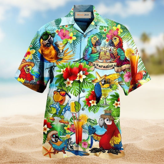 Parrot Happiness Hawaiian Shirt Pattern Detail For Vacation Travel And Daily Wear