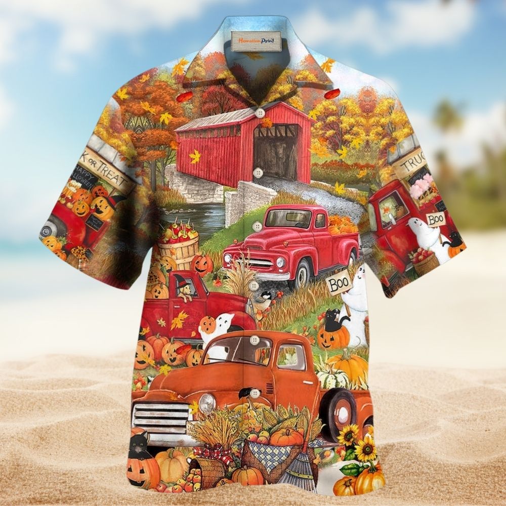 Truck Halloween Pumpkins Hawaiian Shirt For Summer Events And Casual Outdoor Wear