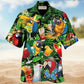 Parrot Drinking Cocktail Fun Hawaiian Shirt Artwork Detail For Resort Trips And Outdoor Activities