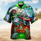 Shark Pool Party Fun Hawaiian Shirt Pattern Detail For Vacation Travel And Daily Wear