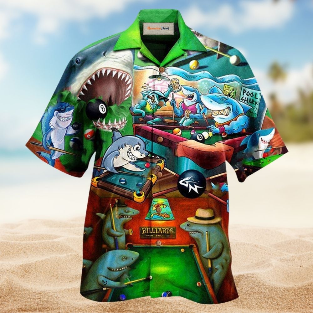 Shark Pool Party Fun Hawaiian Shirt Pattern Detail For Vacation Travel And Daily Wear