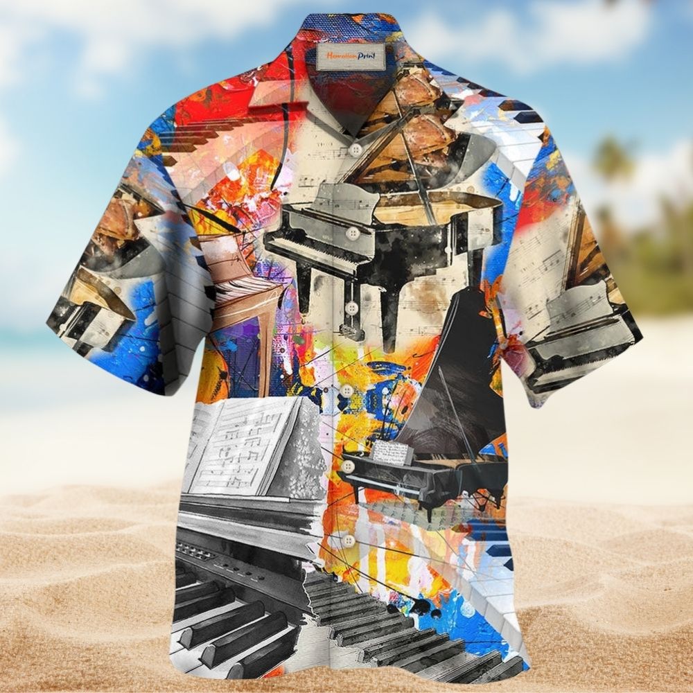 Watercolor Piano Music Hawaiian Shirt For Summer Events And Casual Outdoor Wear