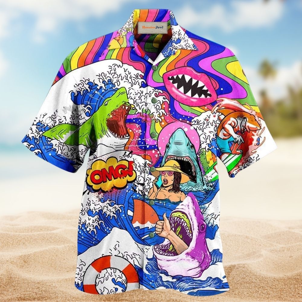 Bohemian Shark Girl Peace Hawaiian Shirt Design View For Casual Summer Styling