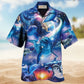 Galaxy Dolphin Blue Glow Hawaiian Shirt Artwork View For Summer Travel