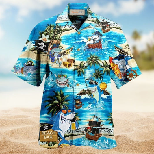 Nautical Pirate Shark Beach Bar Adventure Hawaiian Shirt For Warm Weather Adventures And Everyday Comfort