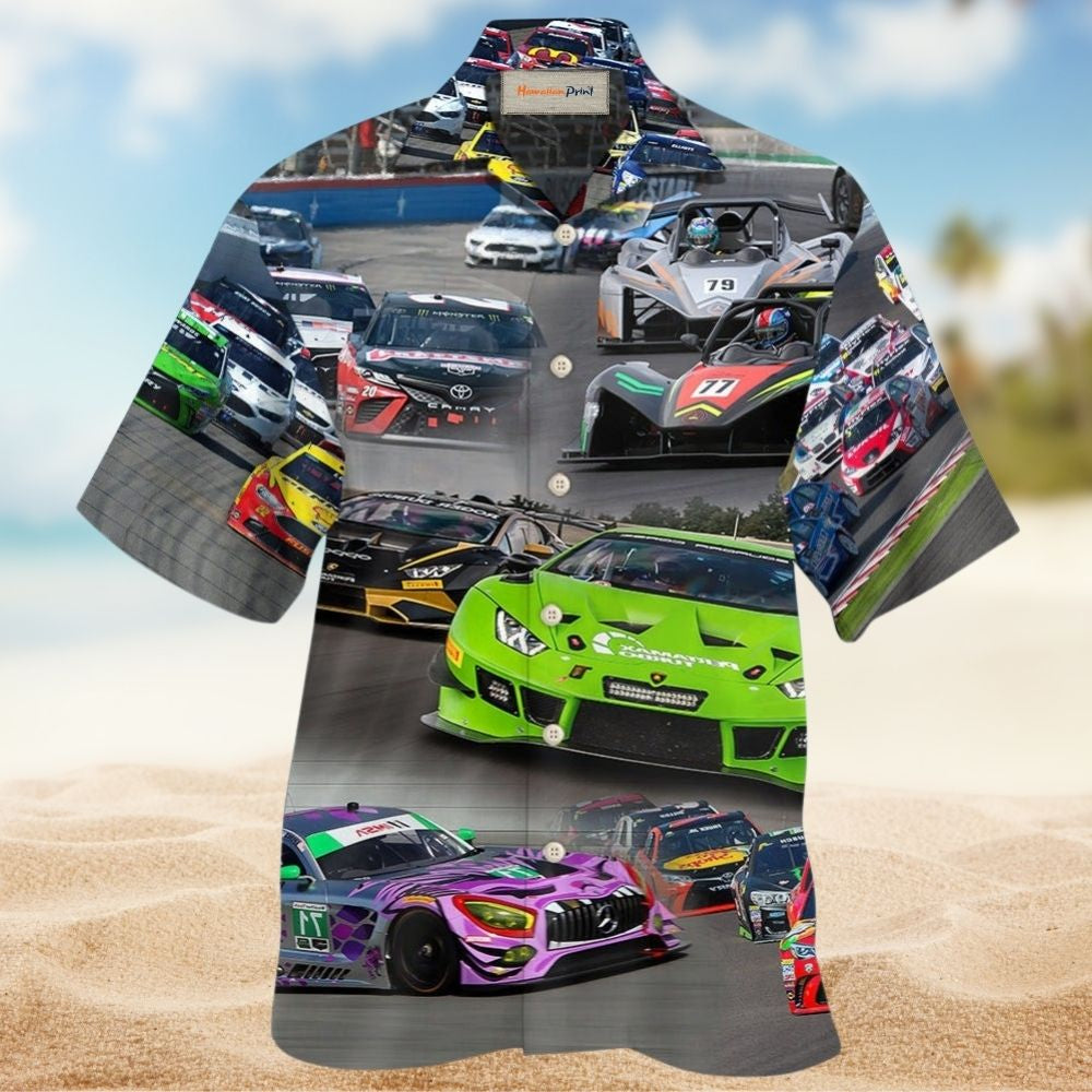 Racing Car Realistic Hawaiian Shirt For Resort Trips, Coastal Parties, And Warm Weather Style