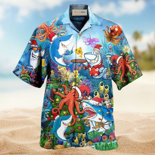 Happy Shark New Year Celebration Hawaiian Shirt For Summer Events And Casual Outdoor Wear