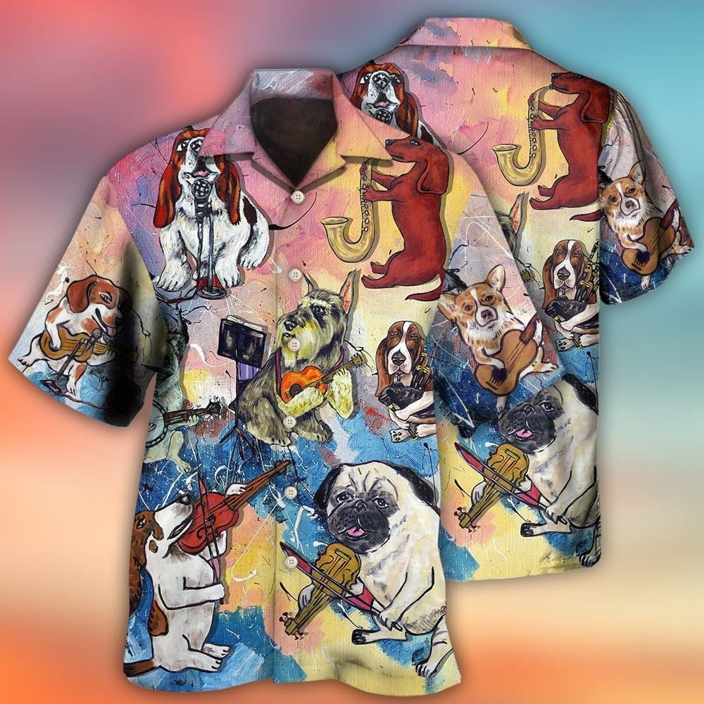 Funny Dog Music Hawaiian Shirt For Resort Getaways And Comfortable Summer Activities