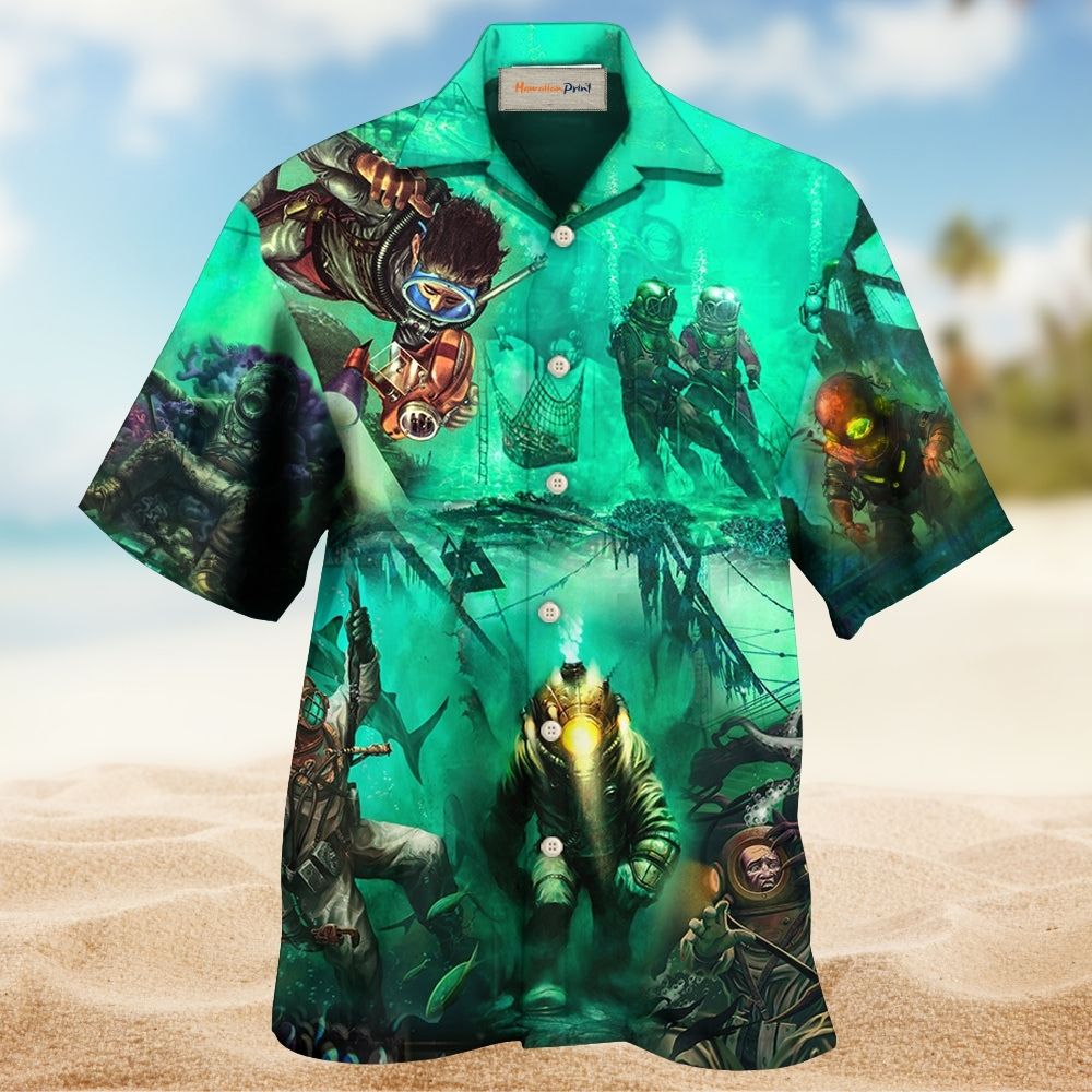 Diving Monster Sea Hawaiian Shirt Artwork View For Coastal Escapes And Resort Style
