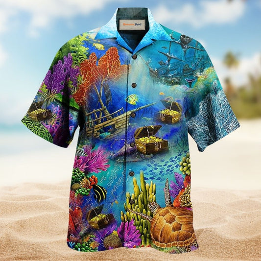 Amazing Ocean Aquarium Hawaiian Shirt Design Detail For Sunny Adventures And Casual Wear