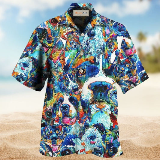 Colorful Dog Delight Design Hawaiian Shirt Detailed Pattern View For Outdoor Gatherings