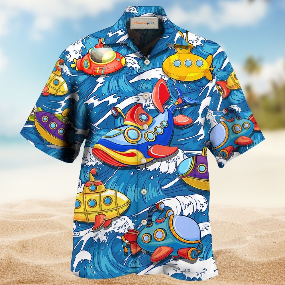 Deep Sea Submarine Wave Hawaiian Shirt Pattern Detail For Island Holidays