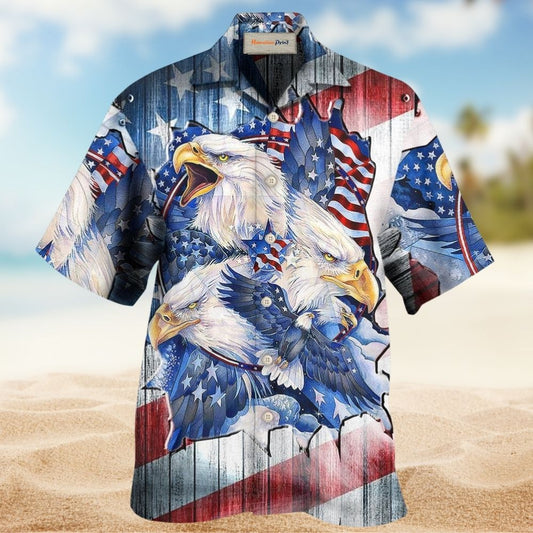 Patriotic American Eagle Hawaiian Shirt Pattern Detail For Resort Wear