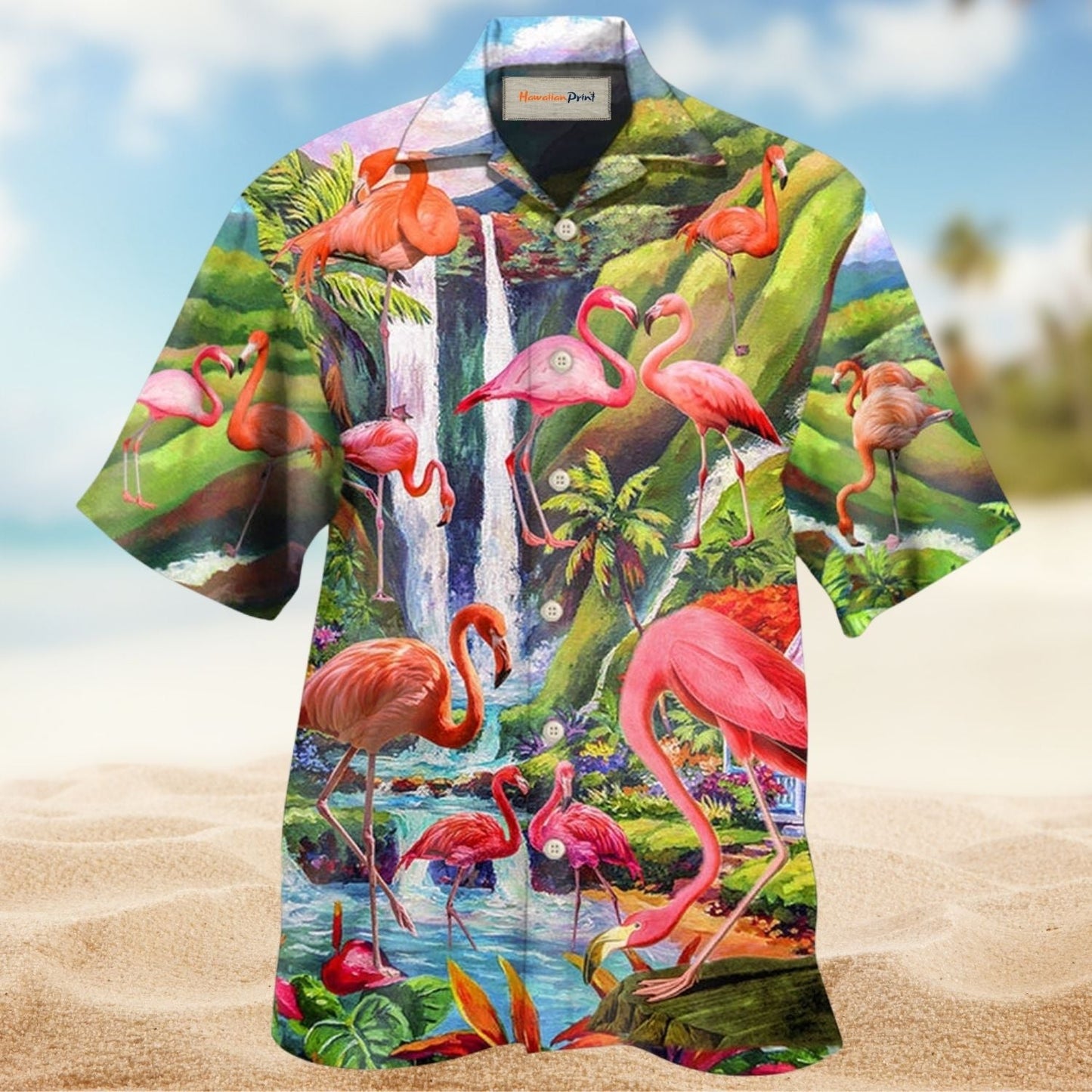 Flamingo Beautiful Landscape Hawaiian Shirt Design View For Resort Travel And Thoughtful Gifting