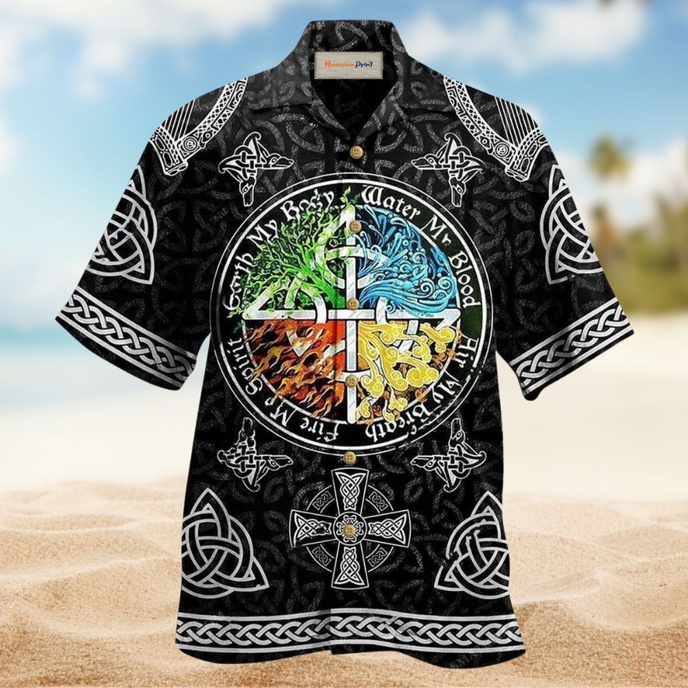 Norse Warrior Blood Symbol Hawaiian Shirt Artwork View For Weekend Travel And Beach Style