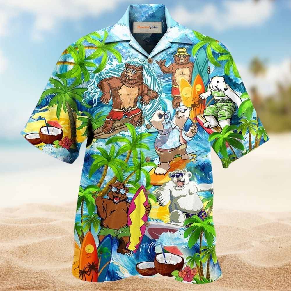 Bear Beach Hawaiian Shirt For Coastal Adventures And Warm Weather Wear