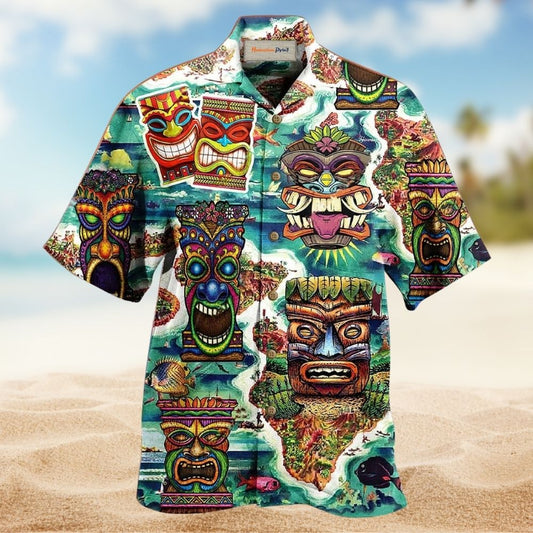 Aloha Tiki Hawaiian Shirt For Summer Vacation And Beach Travel