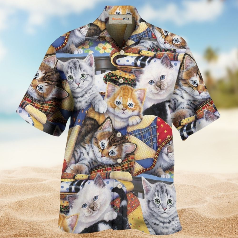 Cute Kitten Adorable Cat Hawaiian Shirt Pattern Detail For Weekend Trips