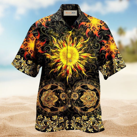 Mandala Sun Inspirational Hawaiian Shirt Pattern View For Lightweight Everyday Style