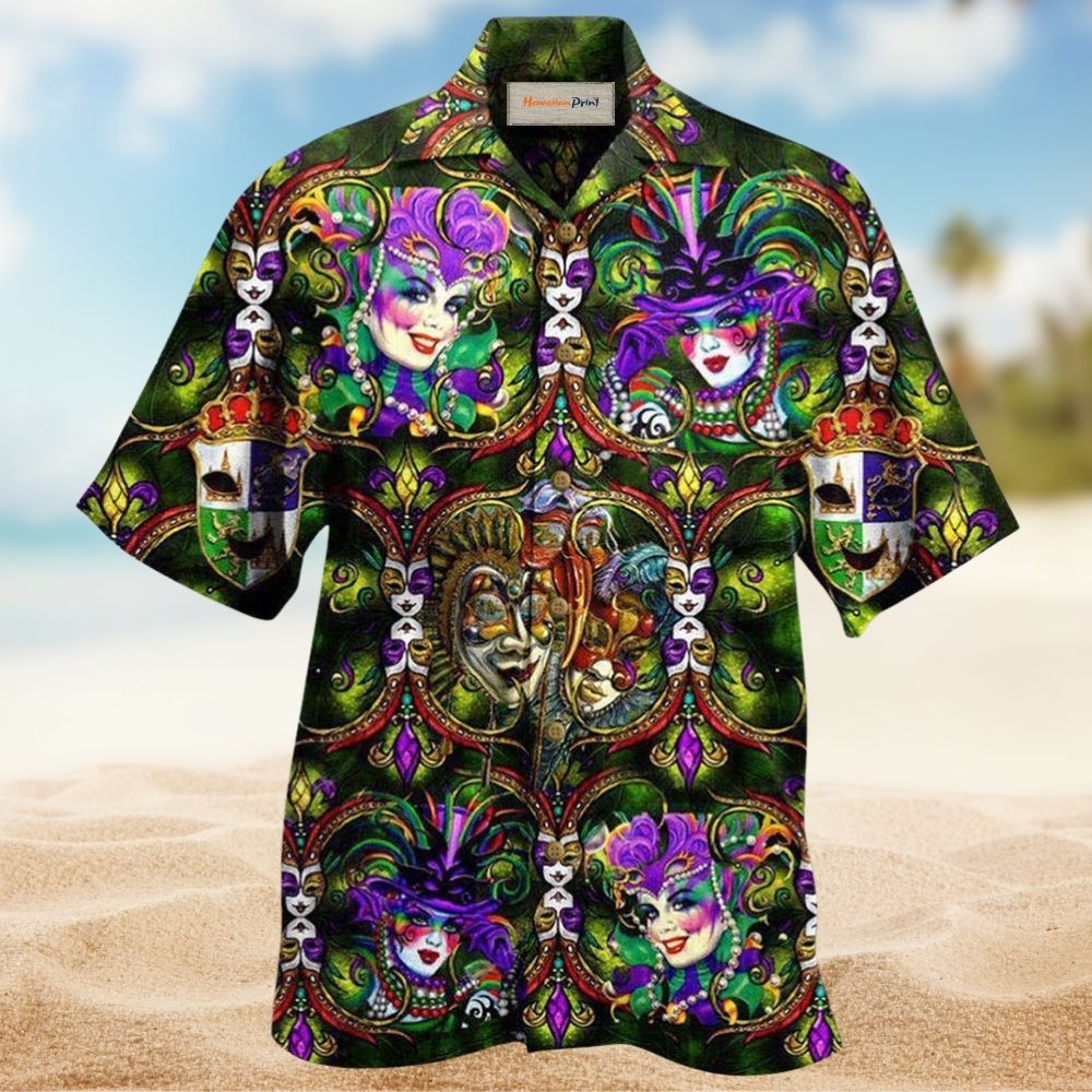 Happy Mardi Gras Festival Hawaiian Shirt Design View For Casual Summer Styling