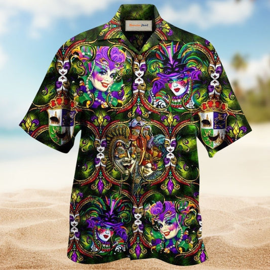 Happy Mardi Gras Festival Hawaiian Shirt Design View For Casual Summer Styling