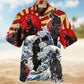 Samurai Red Sun Wave Japanese Hawaiian Shirt Collar And Front View For Casual Outings