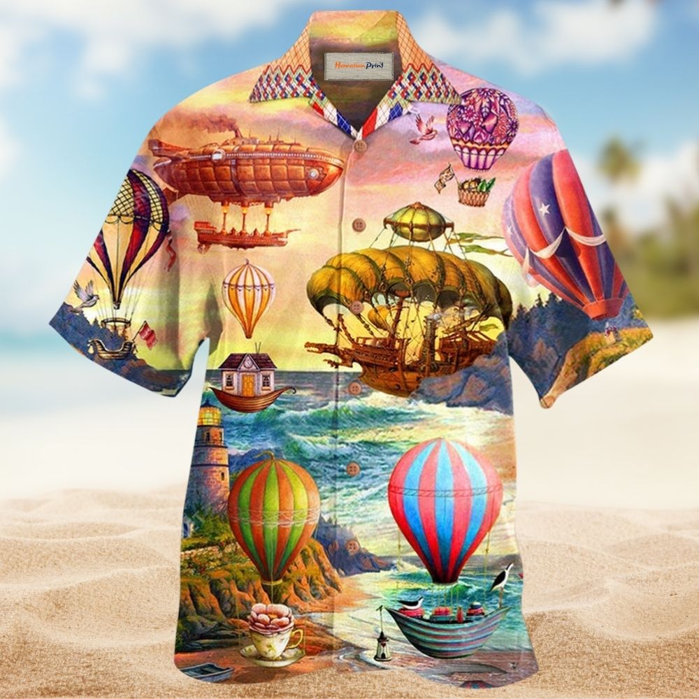 Steampunk Hot Air Balloon Travel Hawaiian Shirt Pattern View For Lightweight Everyday Style