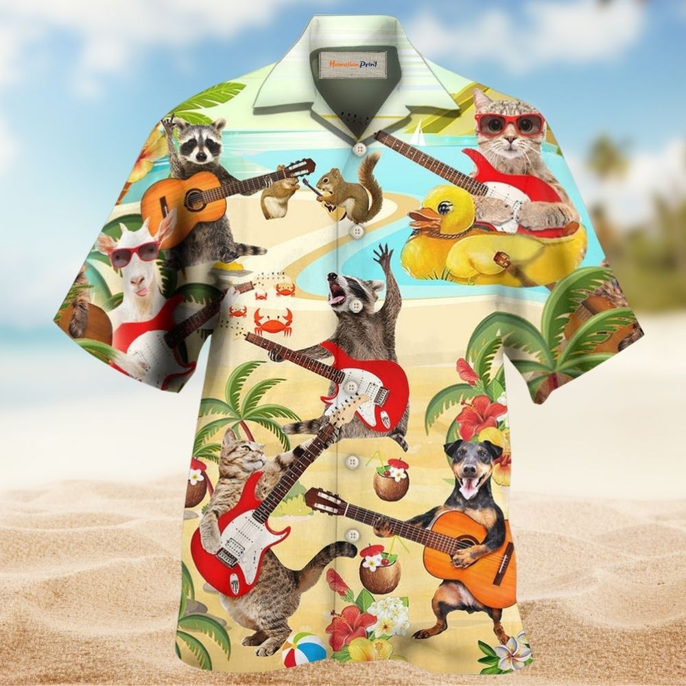 Floral Guitar Music Animals Hawaiian Shirt For Beach Parties And Weekend Getaways