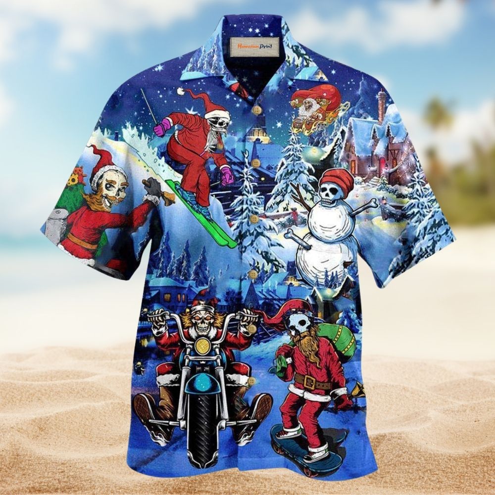 Festive Skull Christmas Hawaiian Shirt For Summer Events And Casual Outdoor Wear