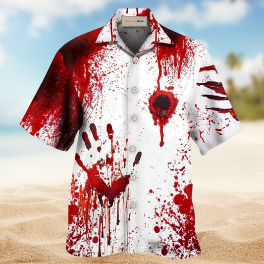 Dark Halloween Blood Warning Horror Hawaiian Shirt Artwork Detail For Resort Trips And Outdoor Activities