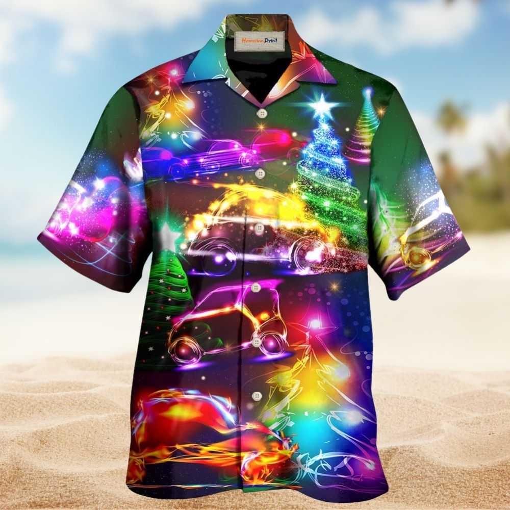 Festive Car Christmas Everything Hawaiian Shirt Pattern View For Relaxed Warm Weather Outfits