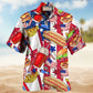 Patriotic Food Stars Freedom Theme Hawaiian Shirt Pattern Detail For Vacation Travel And Daily Wear