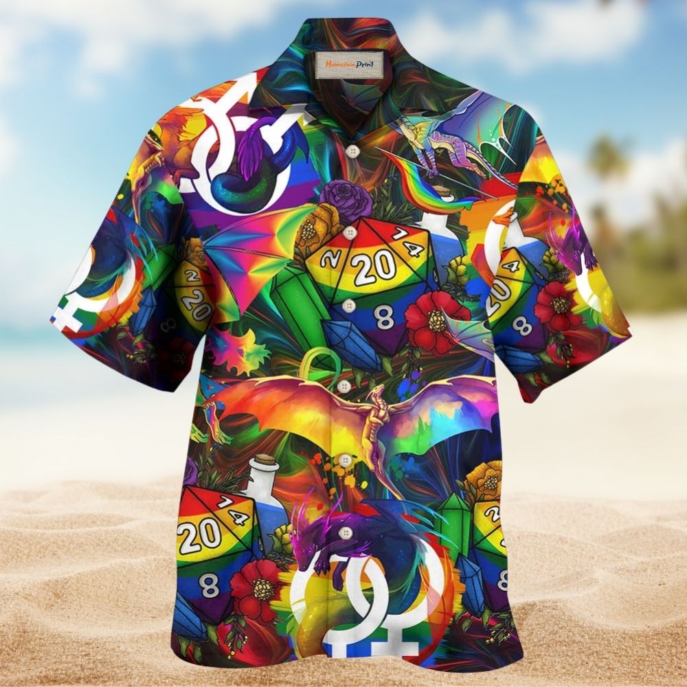 Colorful Dragon Fantasy Dice Pride Hawaiian Shirt For Coastal Adventures And Warm Weather Wear
