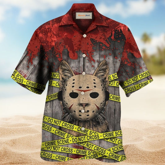 Spooky Cat Halloween Horror Hawaiian Shirt Pattern Detail For Vacation Travel And Daily Wear