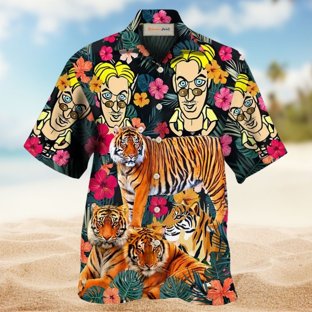 Tiger Comic Jungle Illustration Hawaiian Shirt Design Detail For Sunny Adventures And Casual Wear