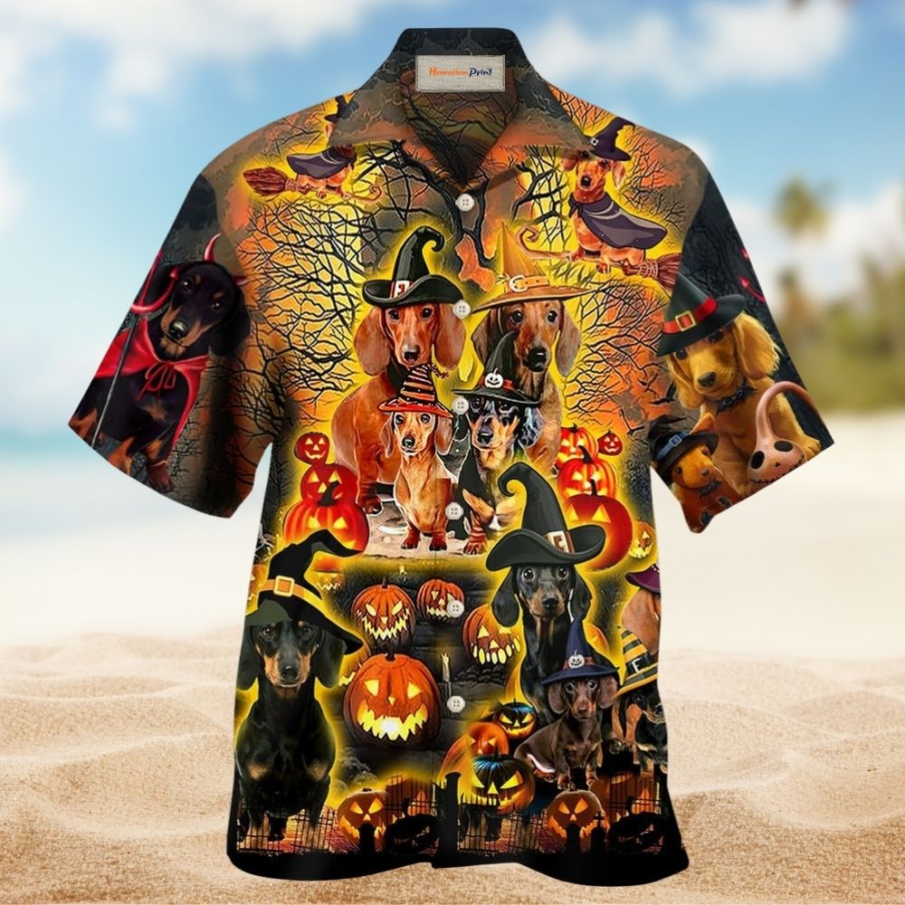 Funny Dog Halloween Dachshund Hawaiian Shirt For Resort Getaways And Comfortable Summer Activities