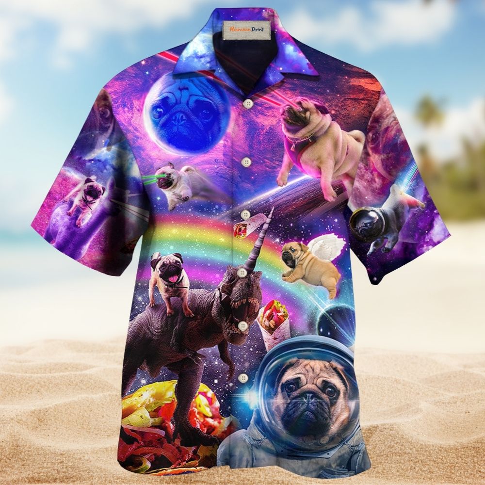 Rainbow Dog Pug Galaxy Fantasy Hawaiian Shirt For Beach Parties And Weekend Getaways