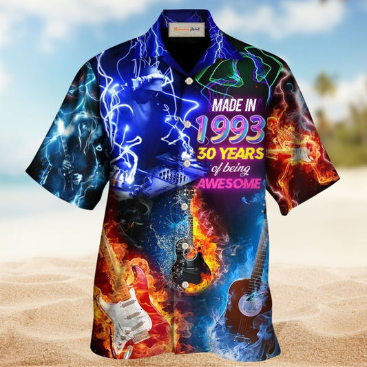Neon Retro Music Hawaiian Shirt Design Detail For Beach Days And Holiday Travel